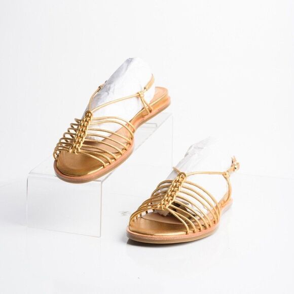 Joie Womens Gold Estin Brass Strappy Flat Sandals Flats US 9 EU 39 New with Box - Picture 1 of 9